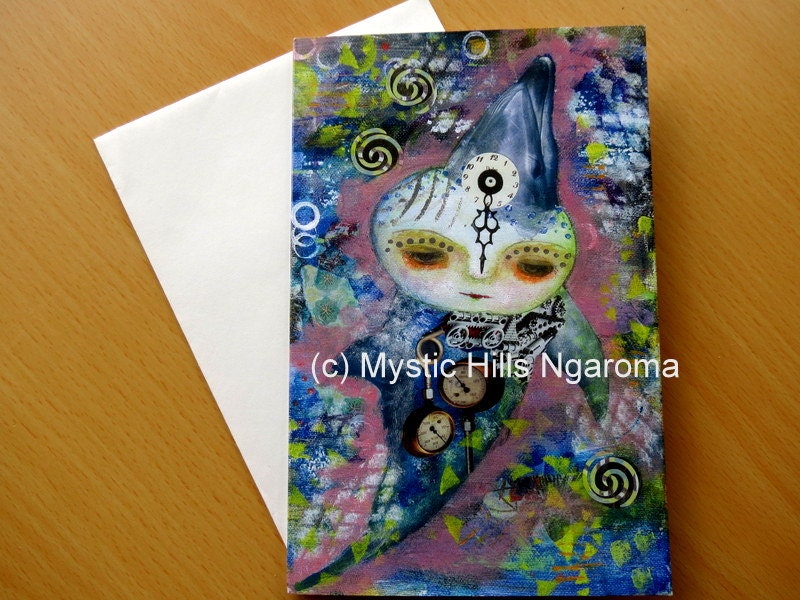 Dolphin Mixed Media Art Note Card " Deep Thoughts"