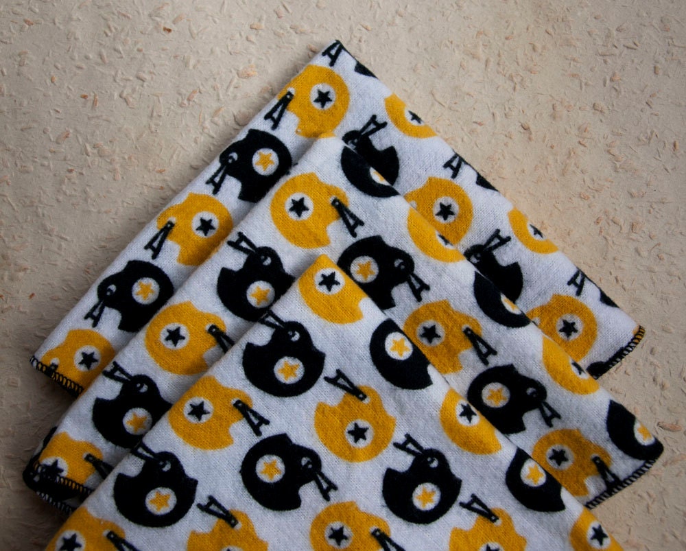 Large Flankie - Black and Yellow Helmets Flannel Handkerchiefs - Set of 3