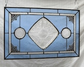 Depression Glass Daisy Pattern Candy Dish and Presto Jar Lids Stained Glass Panel Window Hanging