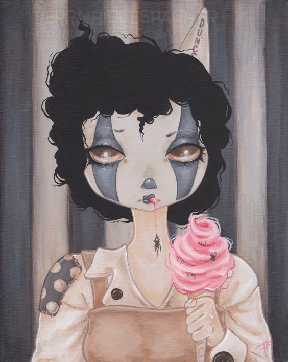 Bad CLOWN goth girl Cotton candy SPIDER web 8 by 10 print - Coulrophobia 6