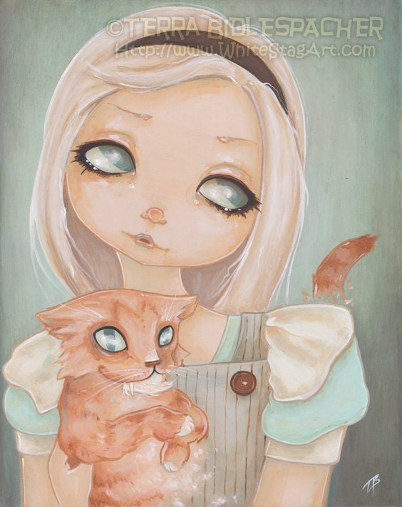 Alice and Cheshire- Limited Editon Canvas giclee Print - Made to Order -Alice in wonderland cat