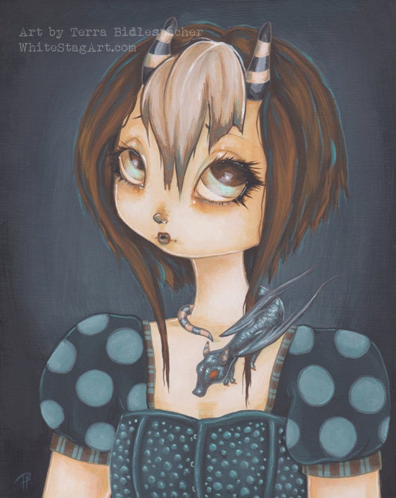Dragon Kin -Alessa - Limited Editon Canvas giclee Print - Made to Order -Fantasy goth fairy art with DRAGON
