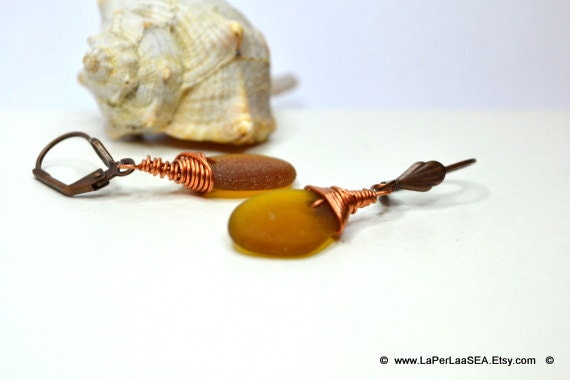 JUST Mermaid Tears - Organic Sea Glass Pendant with Genuine Natural Amalfi Sea  Glass - Amber Brown Tone