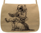 Astronaut reading book bag-- Canvas messenger bag -- large field bag -- adjustable strap