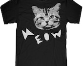 Mens unisex T-shirt --- Meow Cat ---- sizes sm med lg xl xxl 3xl, 4xl, 5xl