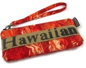 Gift For Her. Upcycled, Burlap Hawaiian, USA Coffee Bag. Wristlet, Pouch, Clutch. Handmade in Hawaii.