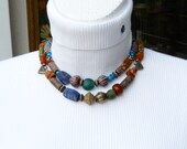 Exquisite African style necklace with antique Venetian beads, Baltic amber, jade, lapis, etc