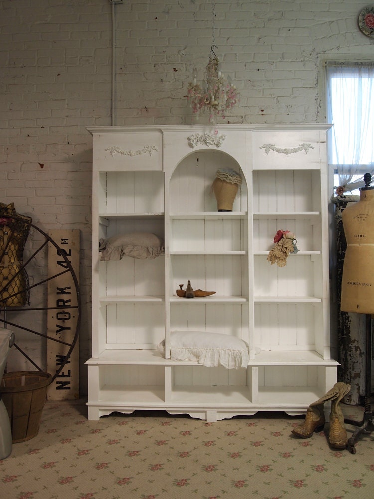 Painted Cottage Shabby White Farmhouse China Cabinet/ Bookcase
