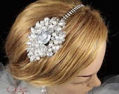 Florine - Wedding Crystal and Pearl Head Band, Wedding head piece, Bridal Side Tiara, Bridal Accessories