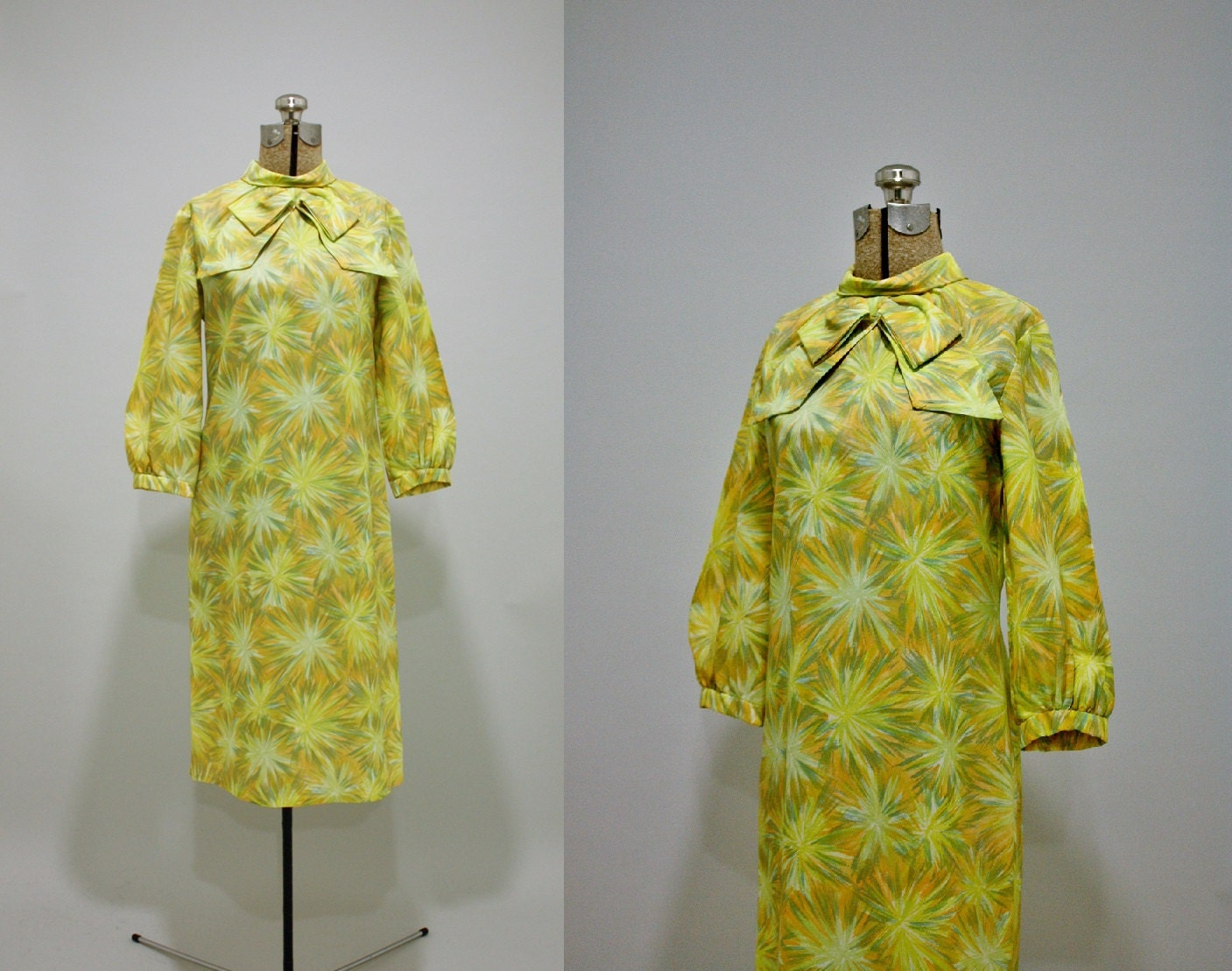 vintage 60s ascot sheath dress - Bright Sprite mod fireworks print shift orange gray celery white