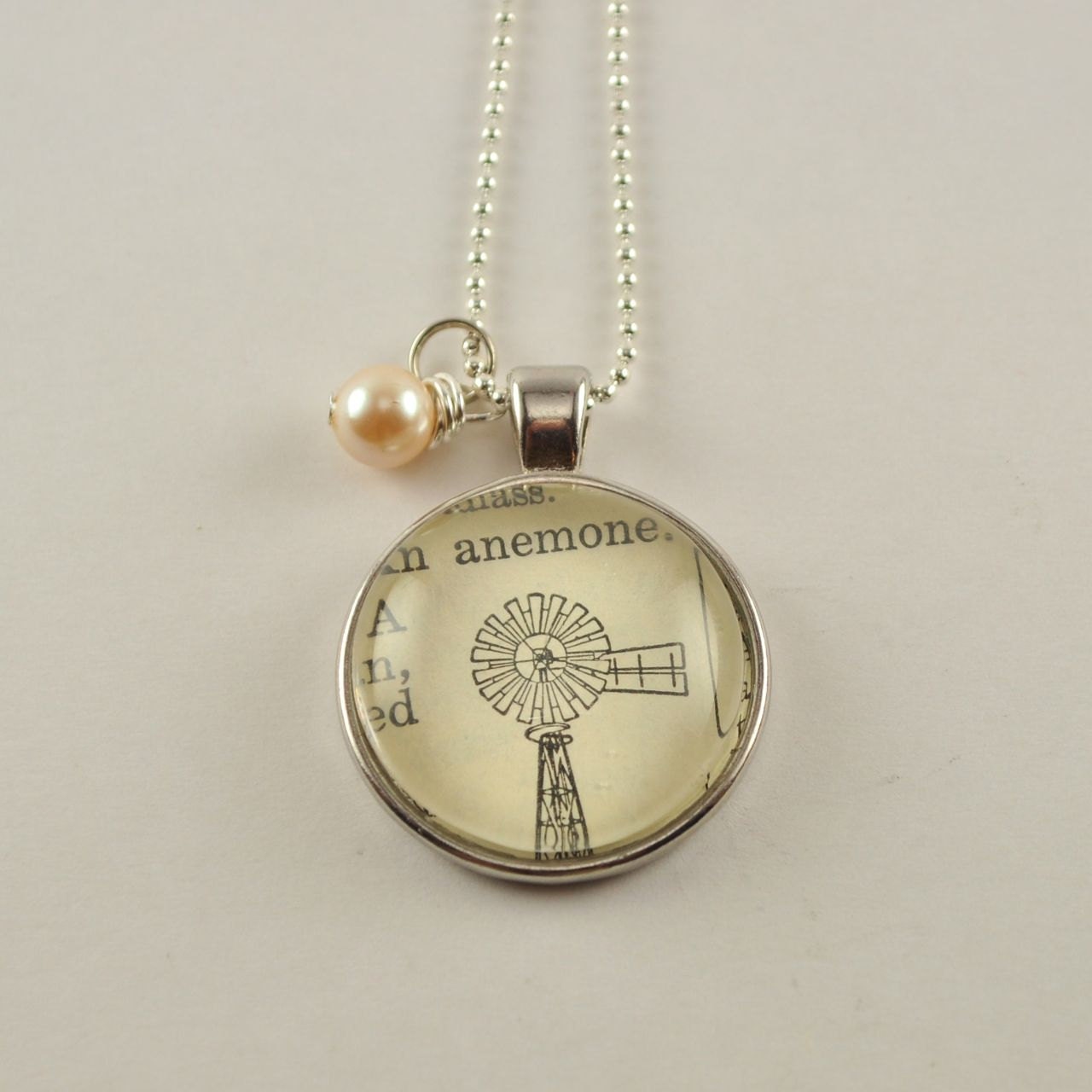 Vintage Dictionary  Necklace Pendant WINDMILL