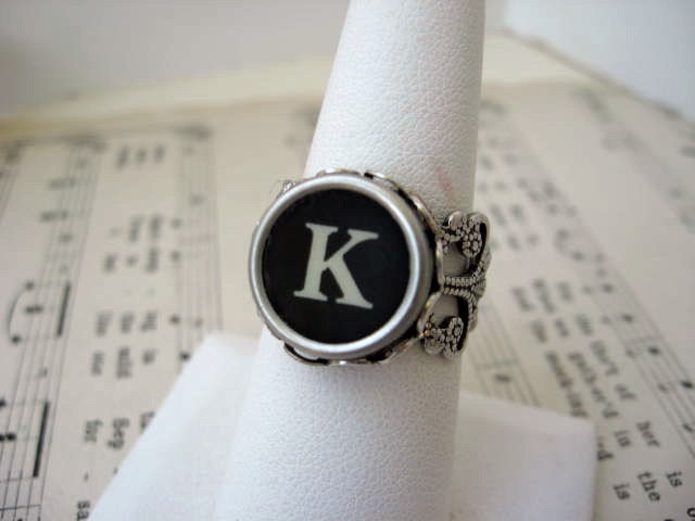 Typewriter Jewelry Antique Typewriter Key Adjustable Ring - Letter K Typewriter Ring