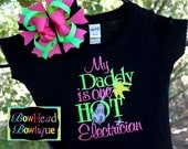 My Daddy is one hot Electrician- Black Shirt or Onesie and Matching Hair Bow Set for Baby, Toddler. or Youth Girls