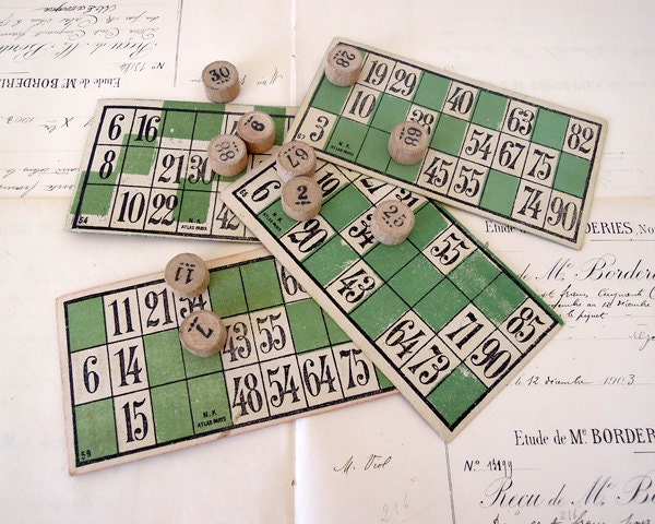 Vintage lotto card and numbers from circa 1920's