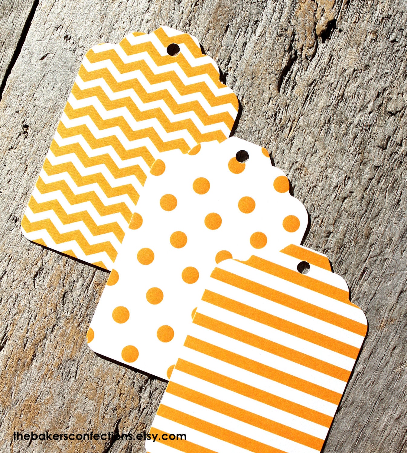 Orange Gift Tags in Chevron, Polka Dots and Stripes (set of 18 - 6 of each pattern)
