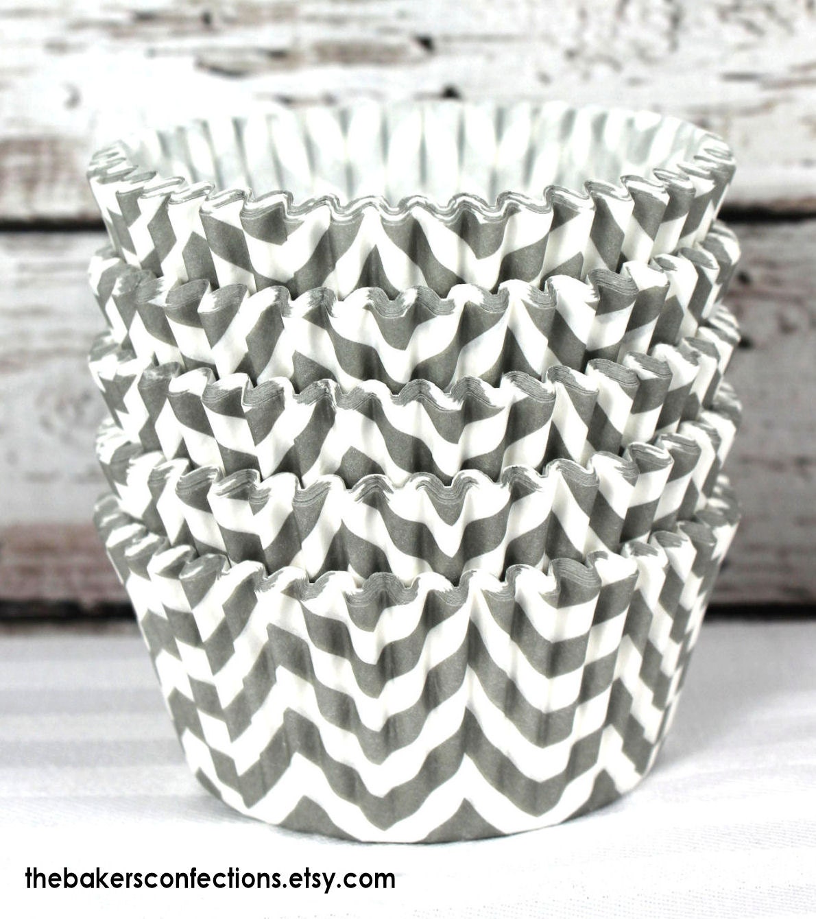 Gray Chevron Cupcake Liners - ZigZag Baking Cups, DESIGNER GREASE RESISTANT (50 count)