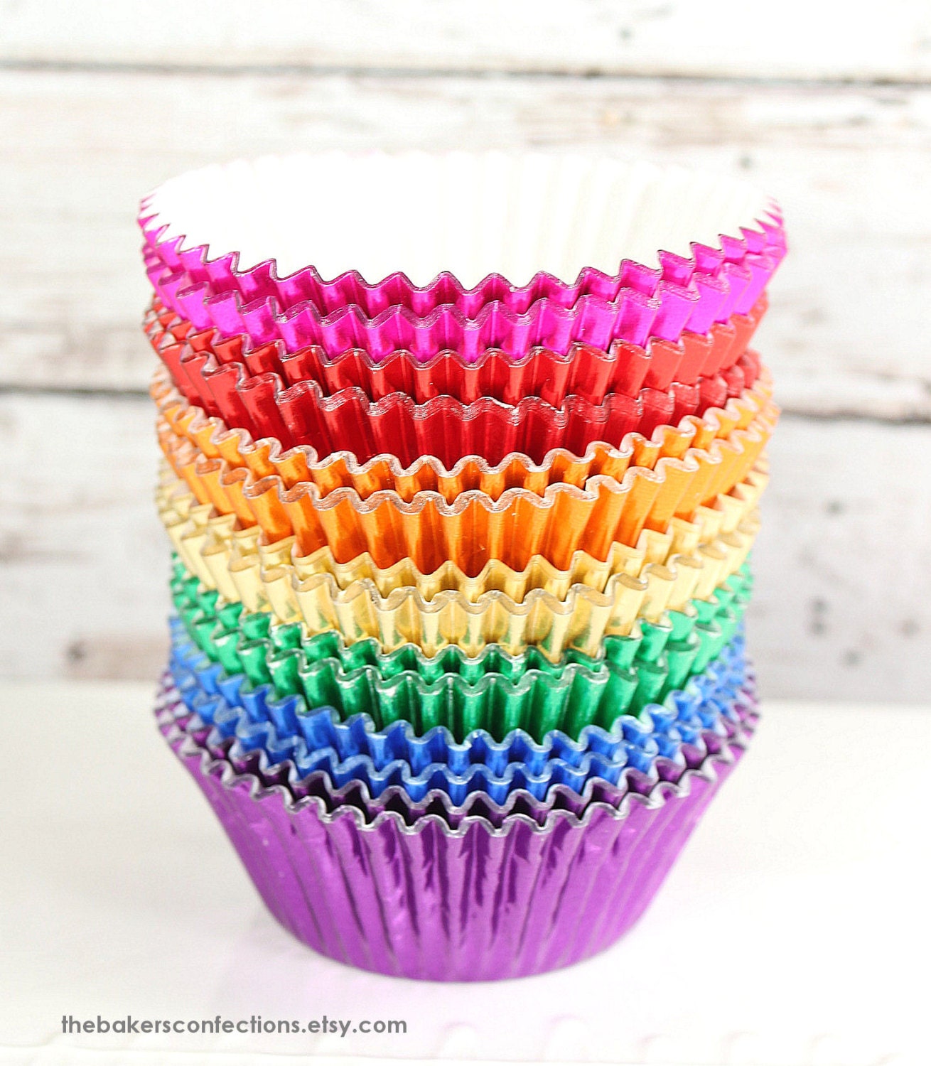 NEW Rainbow Foil Cupcake Liners - 7 colors Standard Size Cupcake Liners (140 count - 20 each)