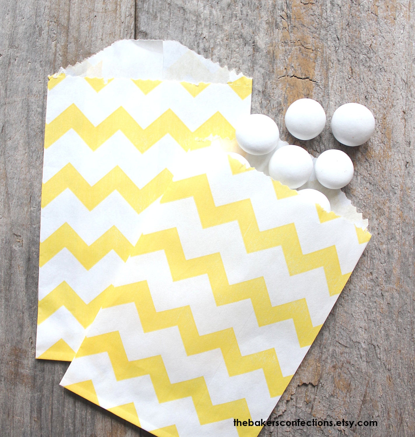 Mini Yellow Chevron Favor Bags, Mini Paper Treat Bags, Utensil Bags (set of 18)