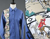 vintage 80s LOONEY tunes SOUTHWESTERN chambray denim shirt size M L