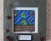 Tiny Robot Aubrey. 3.5"X3.5" Original Signed Drawing. Ink on Watercolor Paper with Custom Frame.