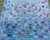 4 ft x 3 ft  Blue Kilim/Throw.  Handwoven Moroccan style Wool Rug in nice blue colours.