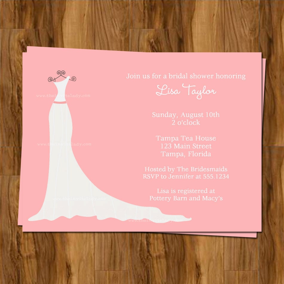 Wedding Shower Invitations, Bridal Gown Invites, Set of 10 Printed with envelopes, FREE shipping