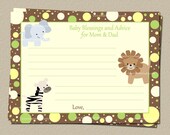 Jungle Advice Well Wishes Cards, Baby Shower Words of Wisdom Cards, Green or Blue, Set of 25 Printed Cards, FREE Shipping