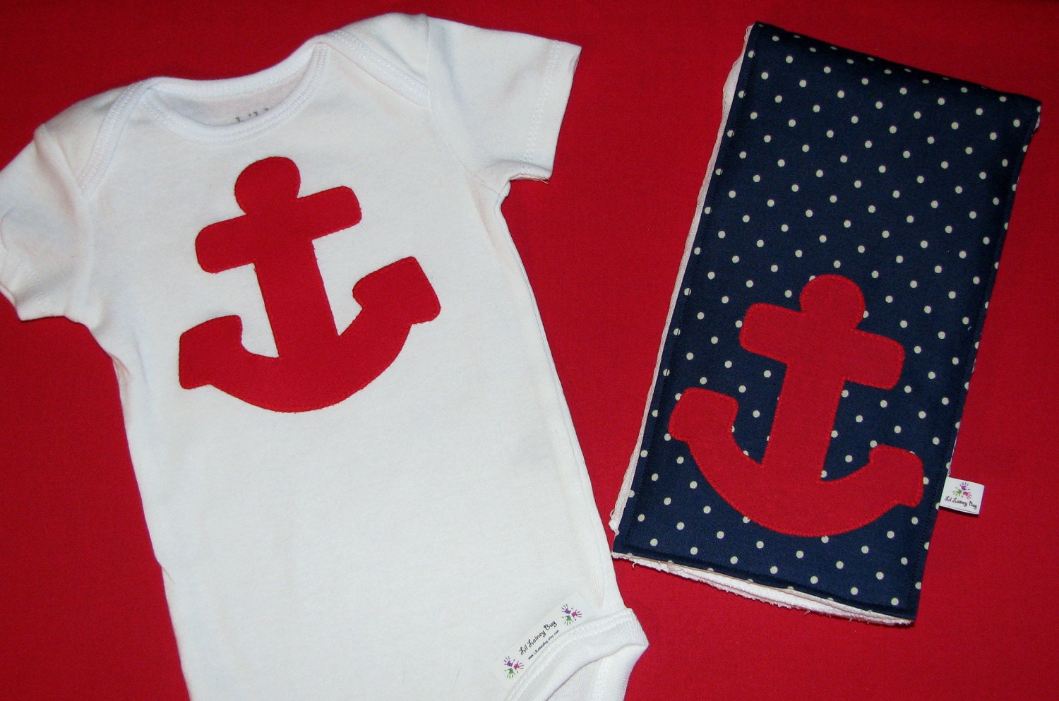 Baby Onesie and Burp Cloth Set - Ahoy Matey - Great Baby Shower or New Baby Gift - boy girl unisex - Navy Nautical Summer Anchor