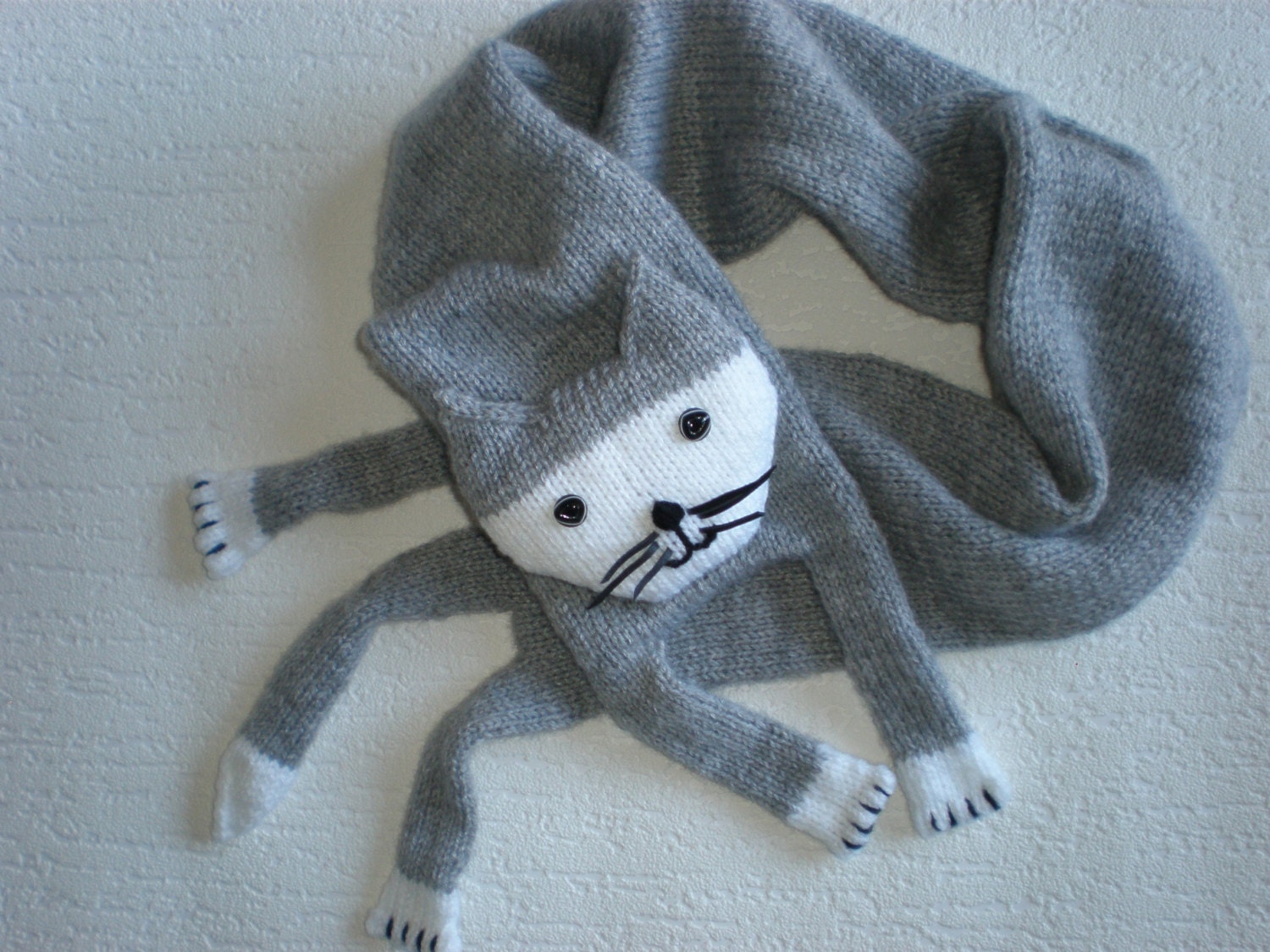 Hand-knitted  grey cat scarf