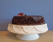10" cake stand in white with ribbon ruffles