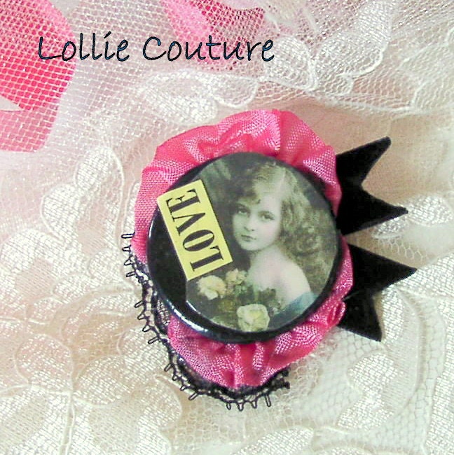 Romantic Vintage style Amour - Love Brooch - Love Mixed Media Art Pin