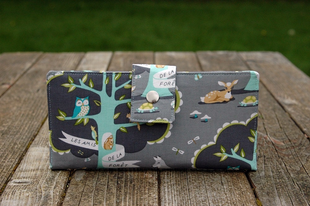 Handmade womens wallet  clutch vegan woodland friends