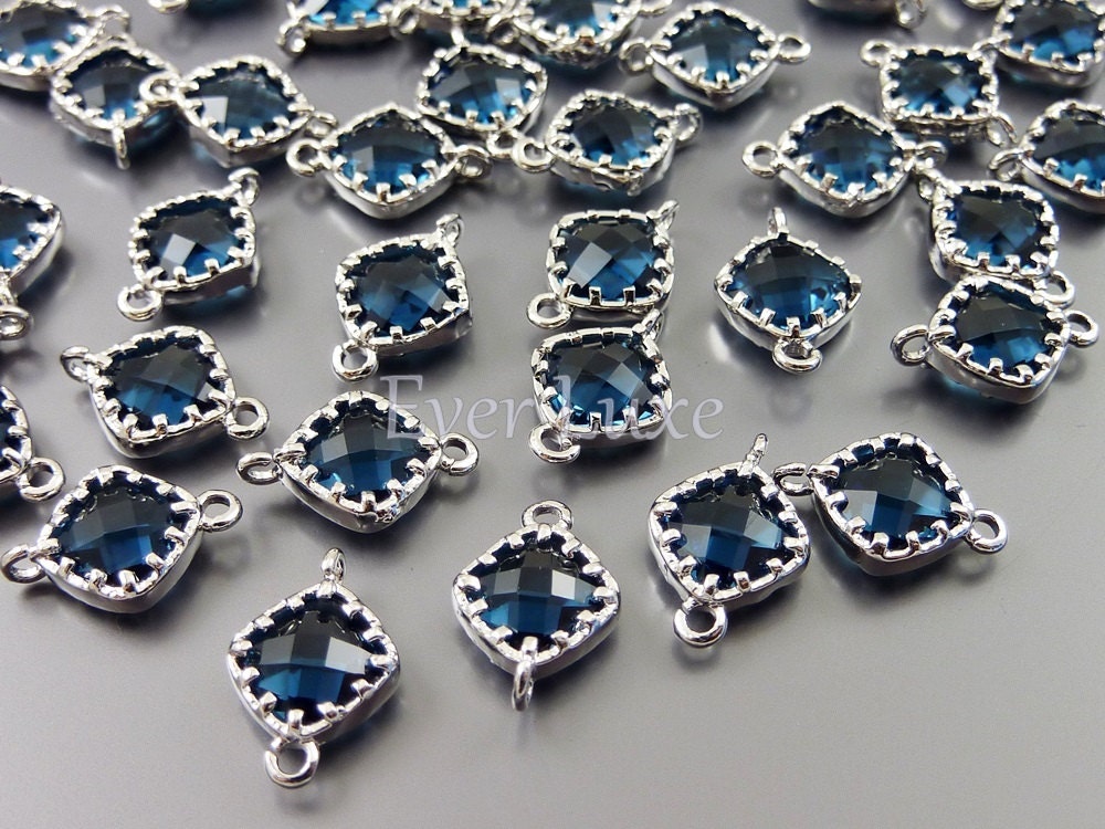 5061R-BS (4 pcs) Blue Sapphire / Rhodium Faceted small diamond glass connectors