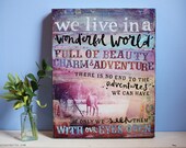 Wonderful World - 16" x 20" original mixed media painting - inspirational nature artwork, hand lettering and typography