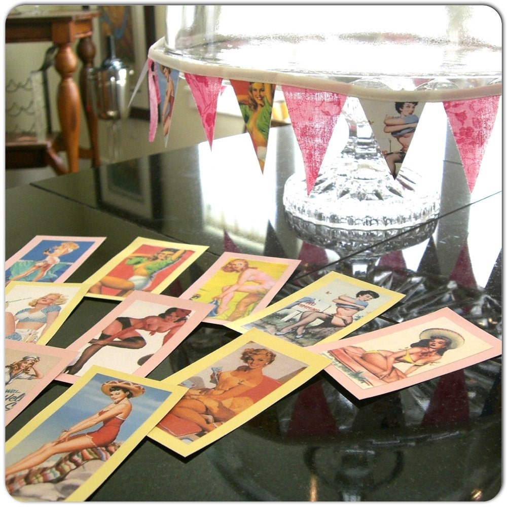 Pin Up Party Time Cake Banner and Mini Place Cards by Oversoul