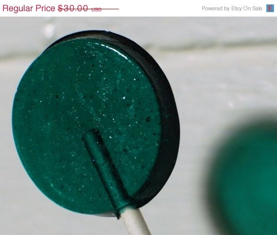 Discontinued: 12 Wintergreen Lollipops - handmade hard candy - Teaberry flavor turquoise lollipops