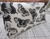 Fabric Checkbook Cover - Butterfly Black on cream