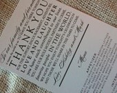 Wedding Menu Card - Thank You Design - your choice of colors - Shimmer Cardstock - 1.00 each