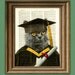 Graduation Cat with cap, gown and diploma beautifully upcycled dictionary page book art print