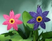 Metal art garden sculpture yard decor - Two Flower Stakes - Handmade recycled metal purple lavender rose pink