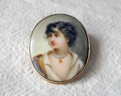 Vintage Painted Portrait Porcelain Brooch