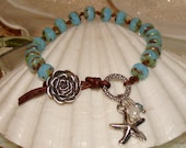 Aqua picasso beach charm wrap bracelet startfish shabby chic boho