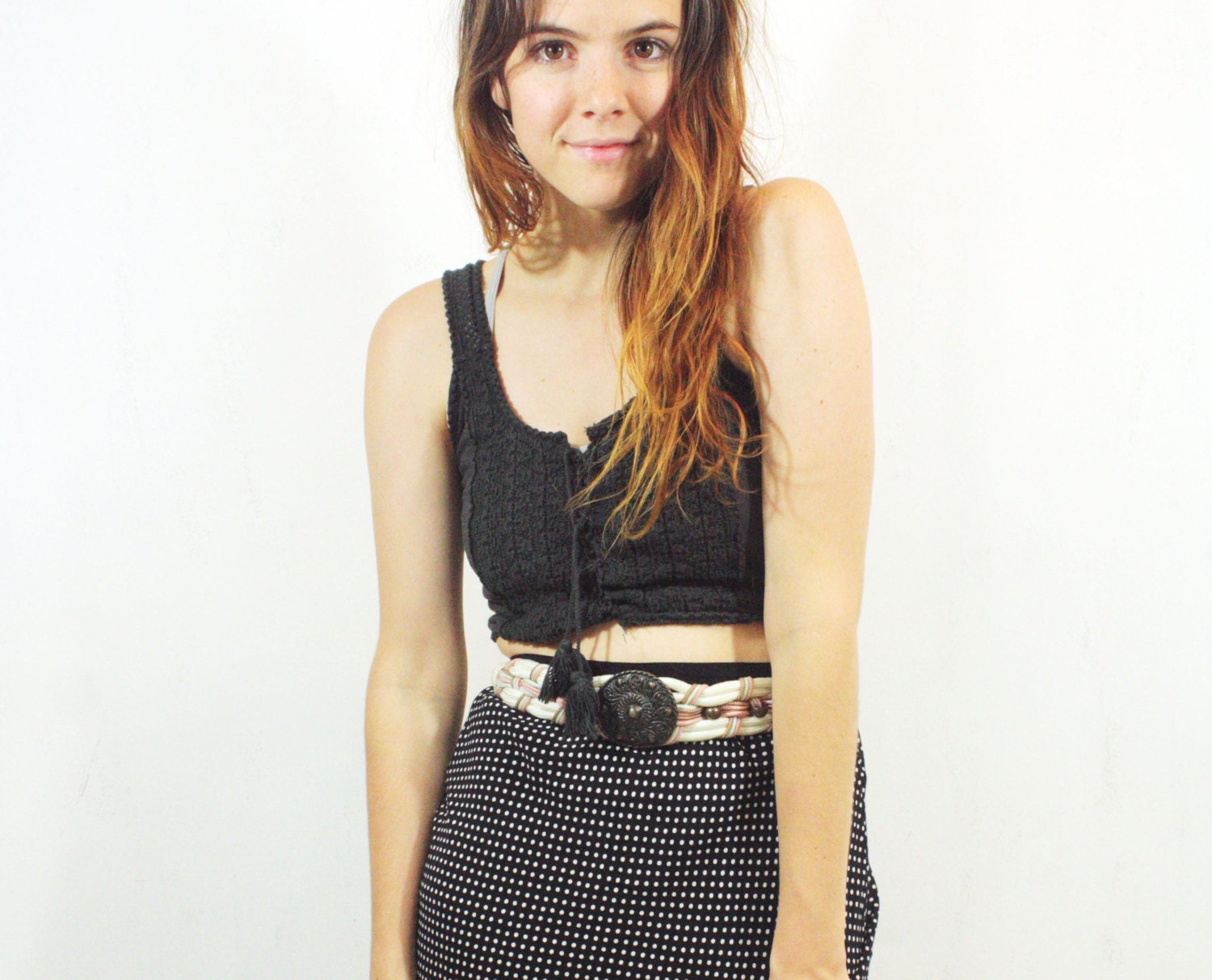 Black Polka Dot Skirt S M