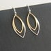 Marquis shaped earrings in sterling silver and gold, leaf shaped earrings, silver and gold, everyday jewelry, mixed metals