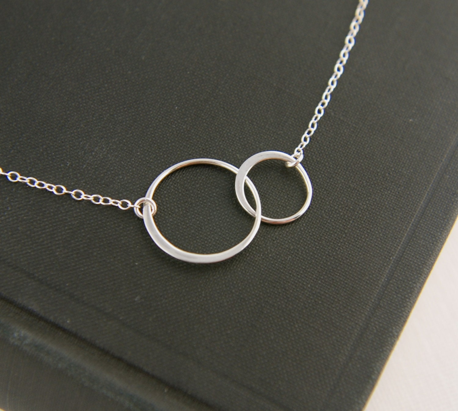 Large entwined rings necklace in sterling silver, two linked circles, interlocking circles, mother daughter sister gift