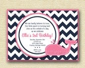 Preppy Chevron Whale Birthday Party Invitation - Navy Blue and Pink - PRINTABLE INVITATION DESIGN Il_170x135