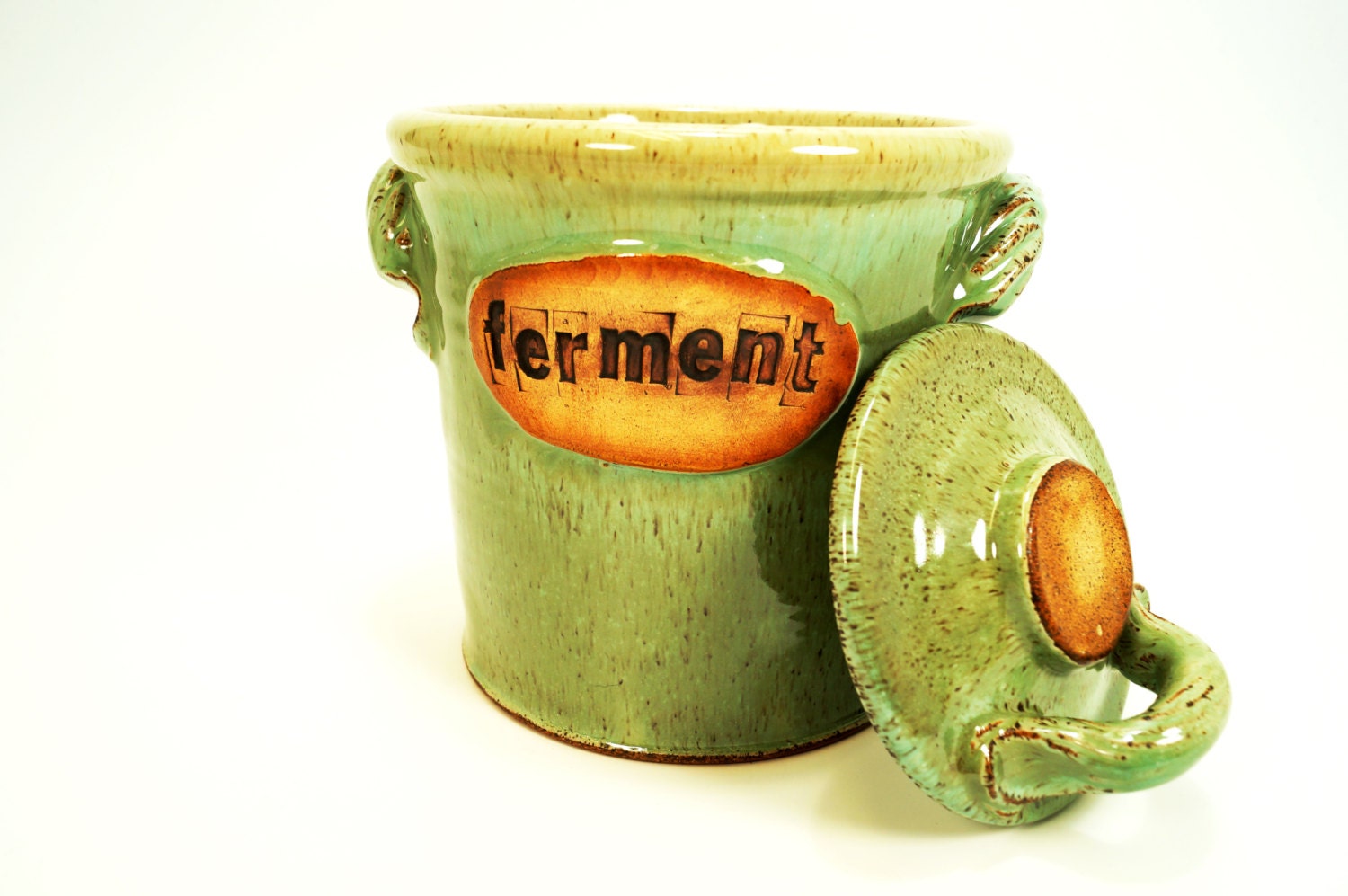 fermentation & pickling crock . ceramic pottery jar  for sauerkraut or kimchi in seaglass green