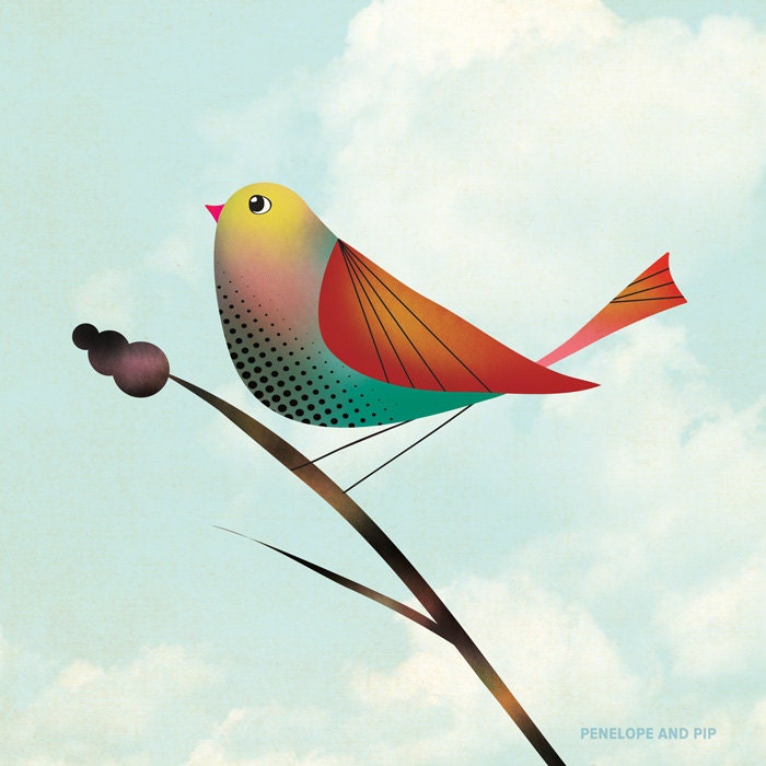 Art Print, Mid Cenutry Modern Bird, Home Decor, Wall Art, Children, Nursery, Original Illustration by Penelope and Pip