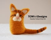 Needle Felting Kitty Kit, wool DIY complete fiber kit for beginners