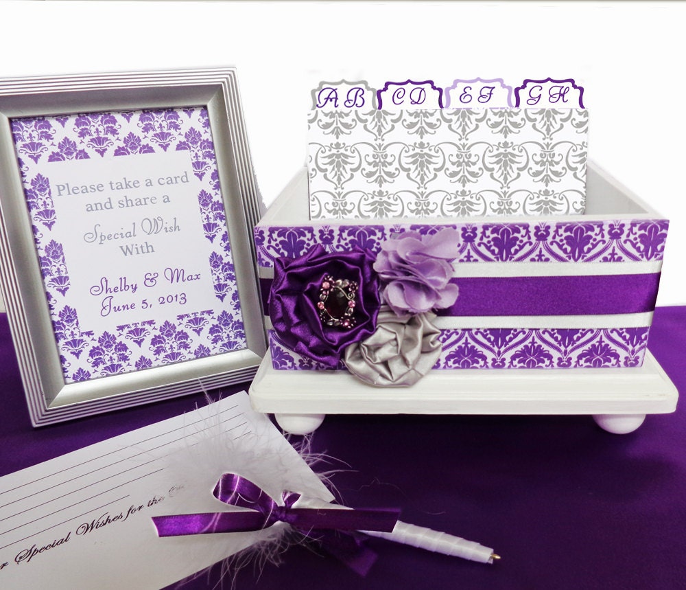 Wedding Guest Reception Box Set Damask Purple, Gray and Lavender Ready to Ship